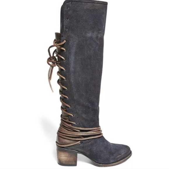 FreeBird Coal Navy Blue Suede Lace Up Corset Boots Size 7 - Picture 5 of 16